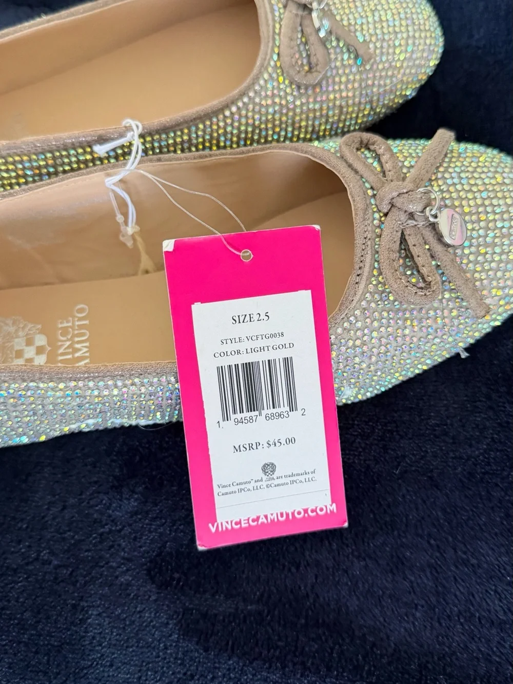 Vince Camuto Iridescent Crystal-Embellished Nude Flats